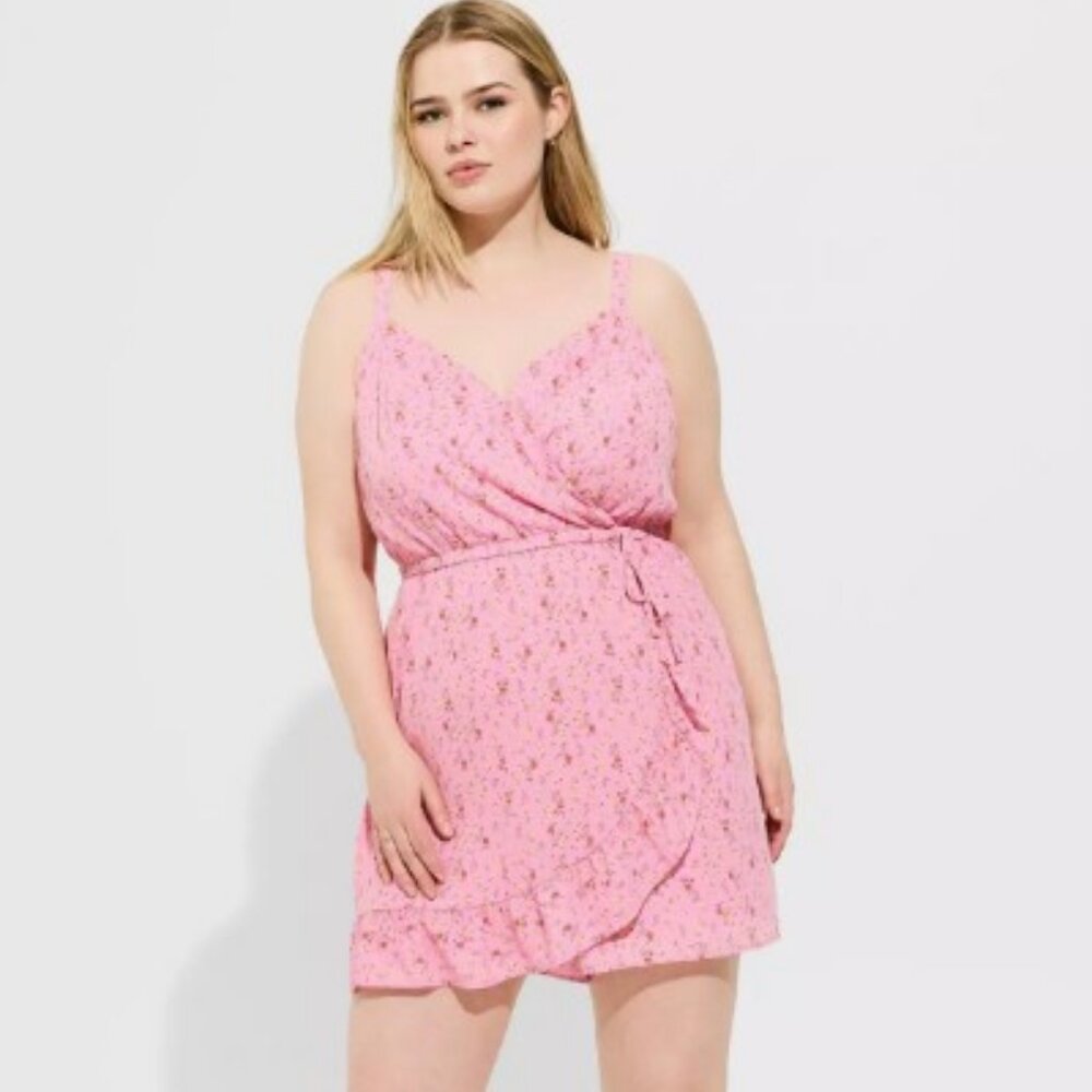 Size 2 Torrid Georgette Surplice Wrap Romper Pink